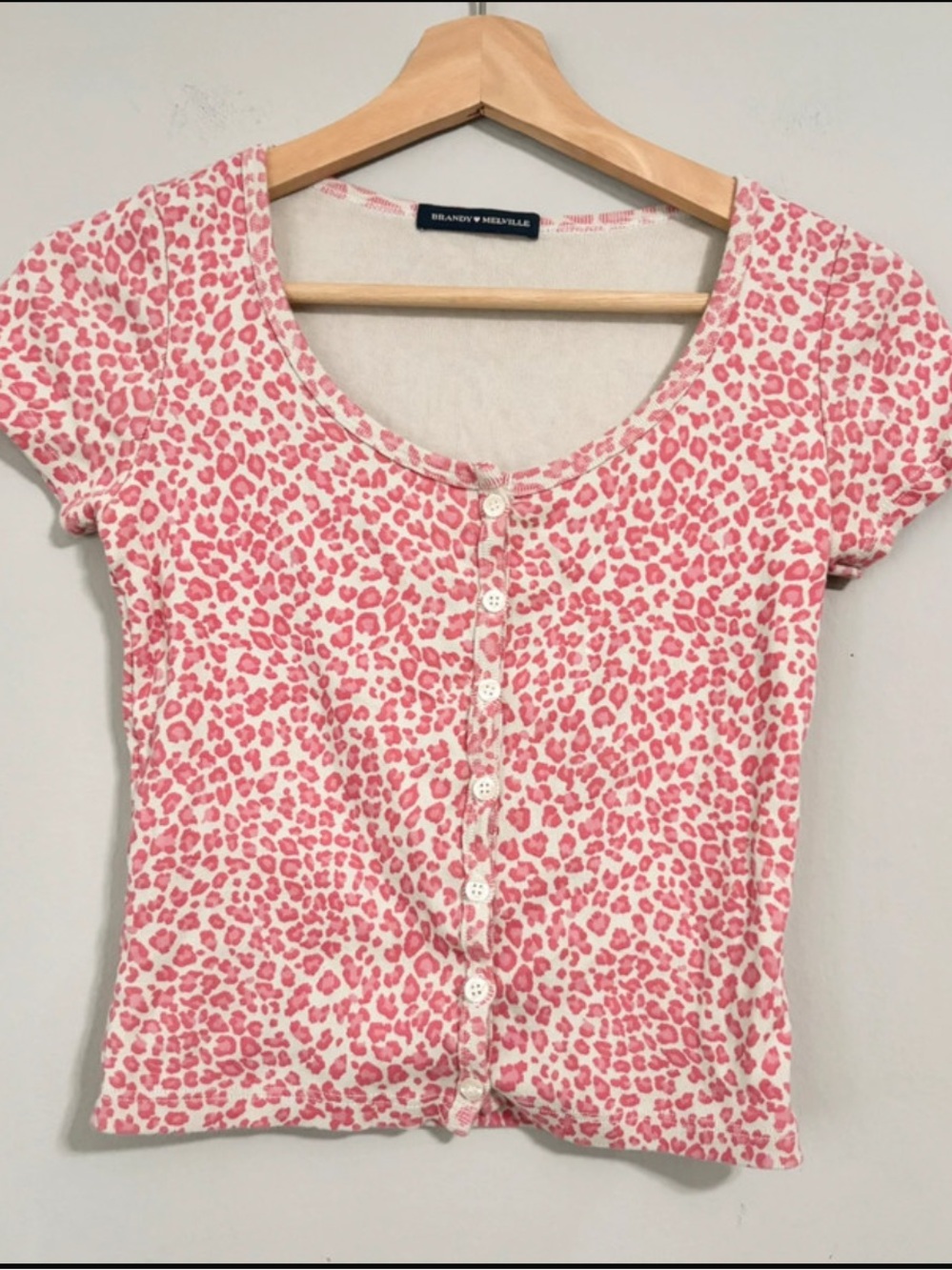 Brandy Melville Pink Leopard Print Cotton Cardigan